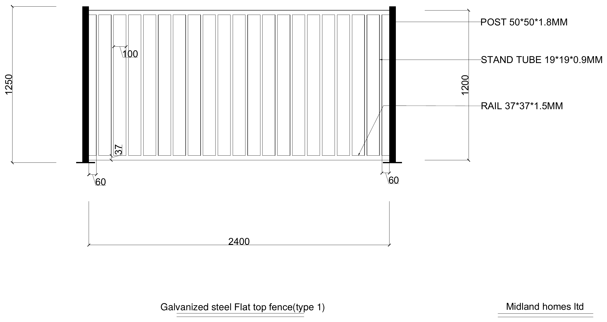 Galvanized Steel Flat Top Fence Type 1